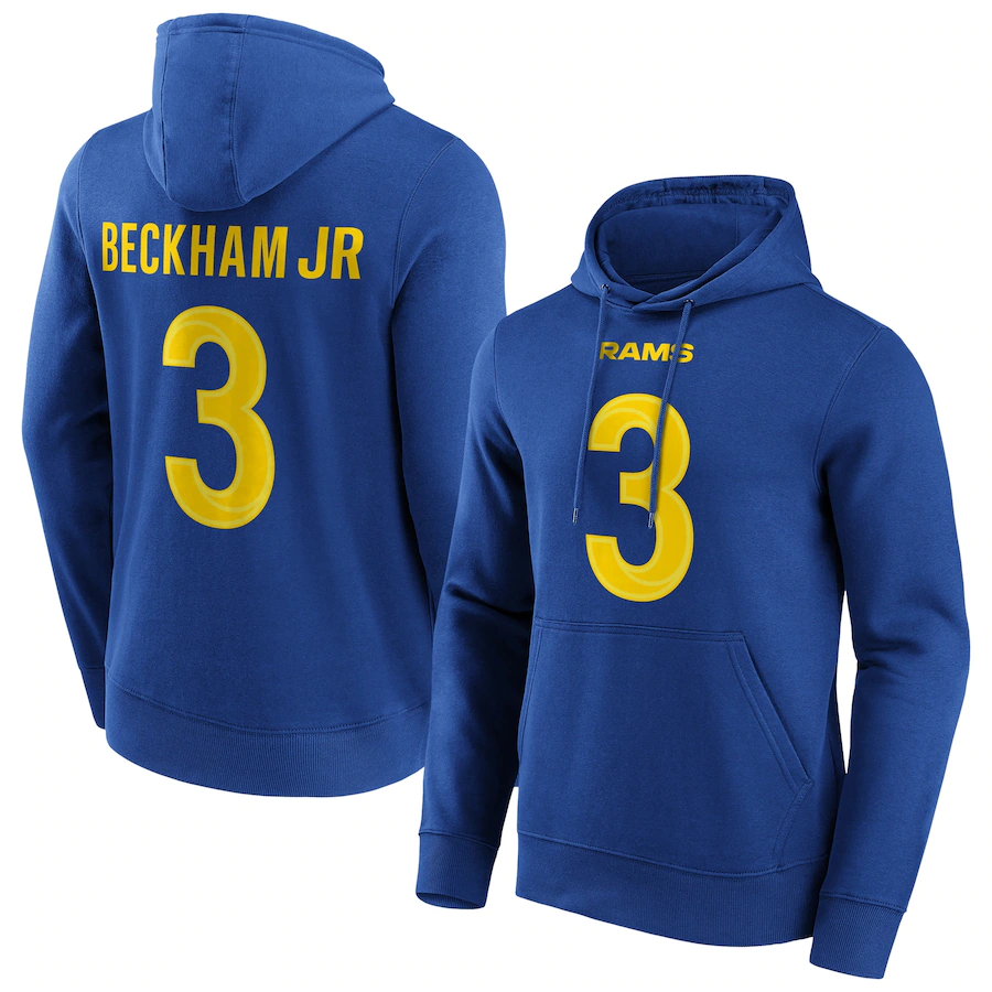 Men's Los Angeles Rams #3 Odell Beckham Jr. Blue Hoodie